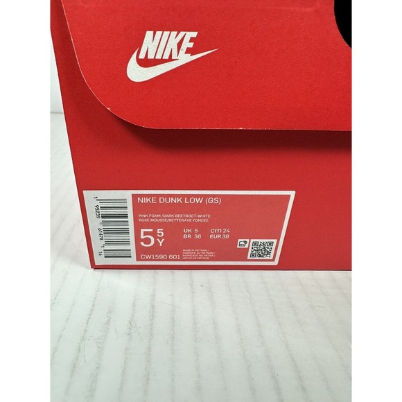 Nike Dunk Low Pink Foam Red White GS Sz 5.5Y/7W CW1590-601 IN HAND READY TO SHIP - Picture 8 of 8